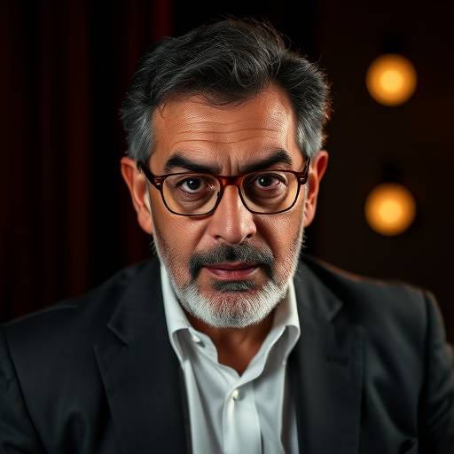 Foto de Carlos Eduardo Silva, renomado professor de teatro, com um olhar expressivo