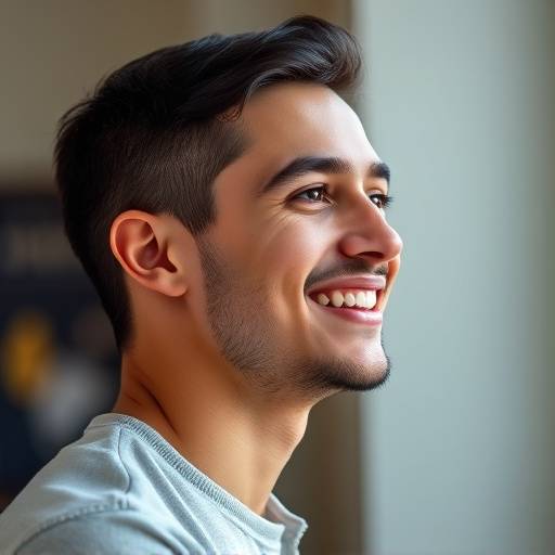 Retrato de perfil de João, aluno satisfeito da academia